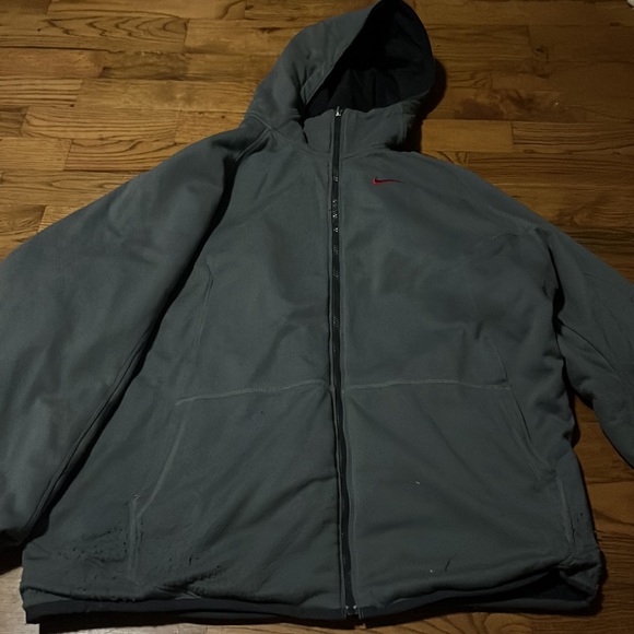 Men's VINTAGE Nike Reversible Fleece Jacket Size large gray and black Spell-out - Picture 7 of 13